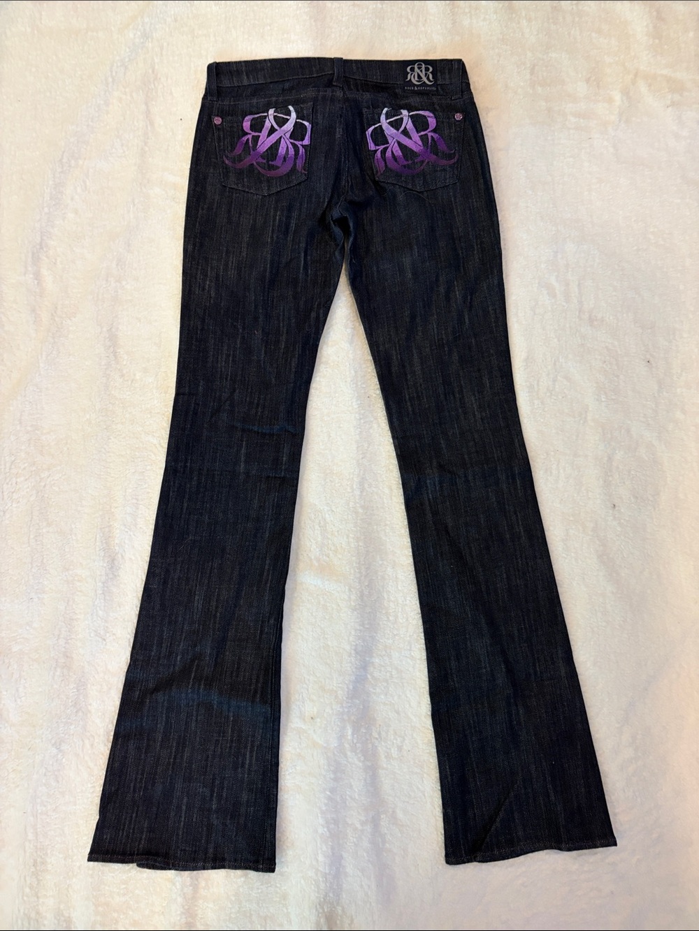 Rock & Republic Dark Wash Jeans with Purple Back Pocket Embroidery